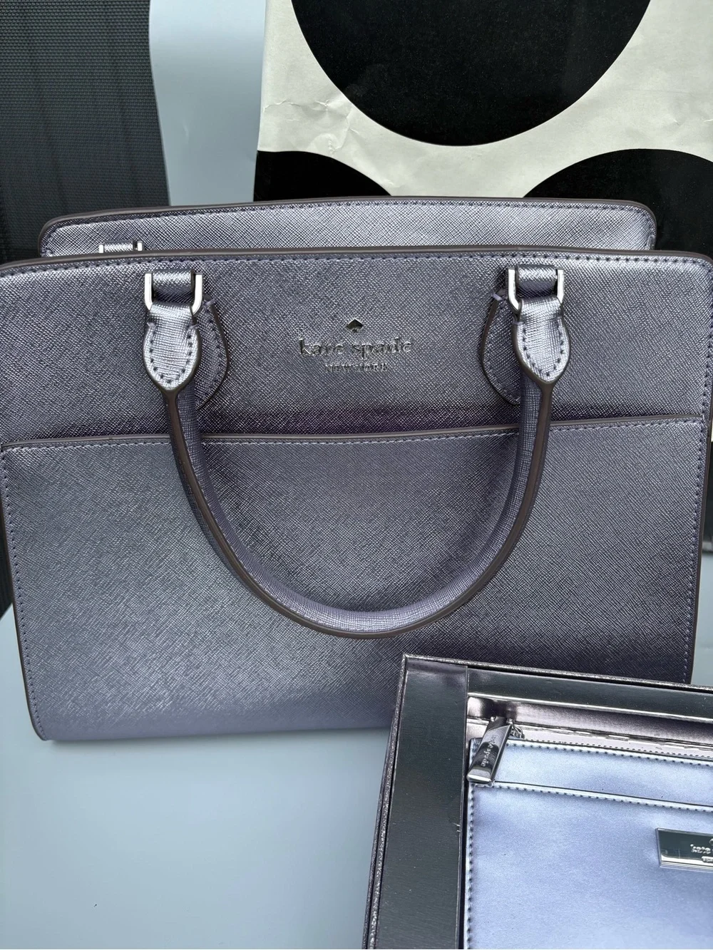 kate spade metallic lavender satchel with wallet BNWT